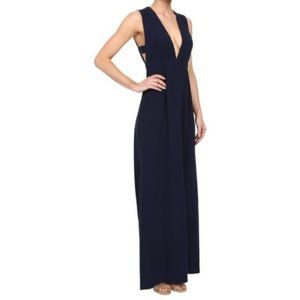 Womens Jill Stuart Navy Blue Sleeveless V-Neck Side Cut-Out Long Maxi Dress 6 *